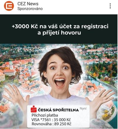 Náhledy obrázků z podvodných reklam na sociálních sítích - ČEZ